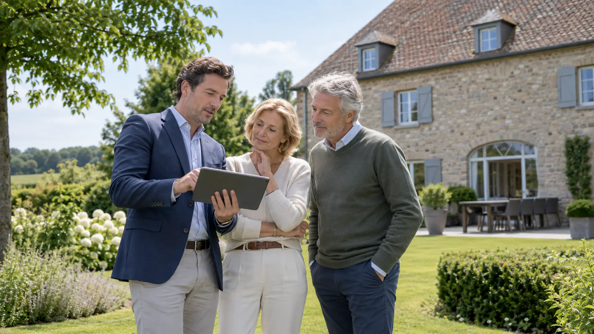 Sfeerbeeld: adviseur bespreekt de woninganalyse met eigenaars aan de hand van een tablet