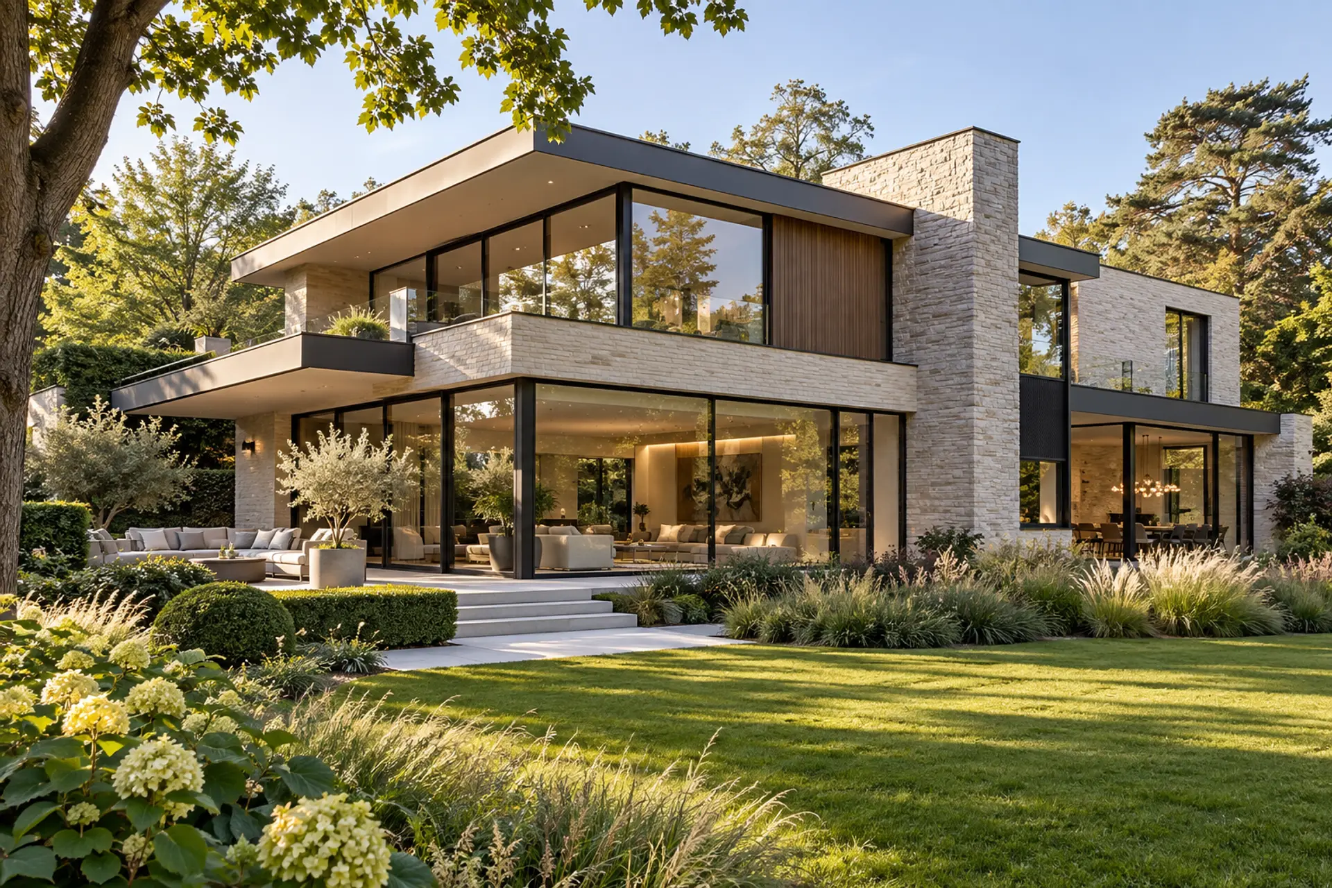 Hedendaagse exclusieve villa met verfijnde architectuur en tuin
