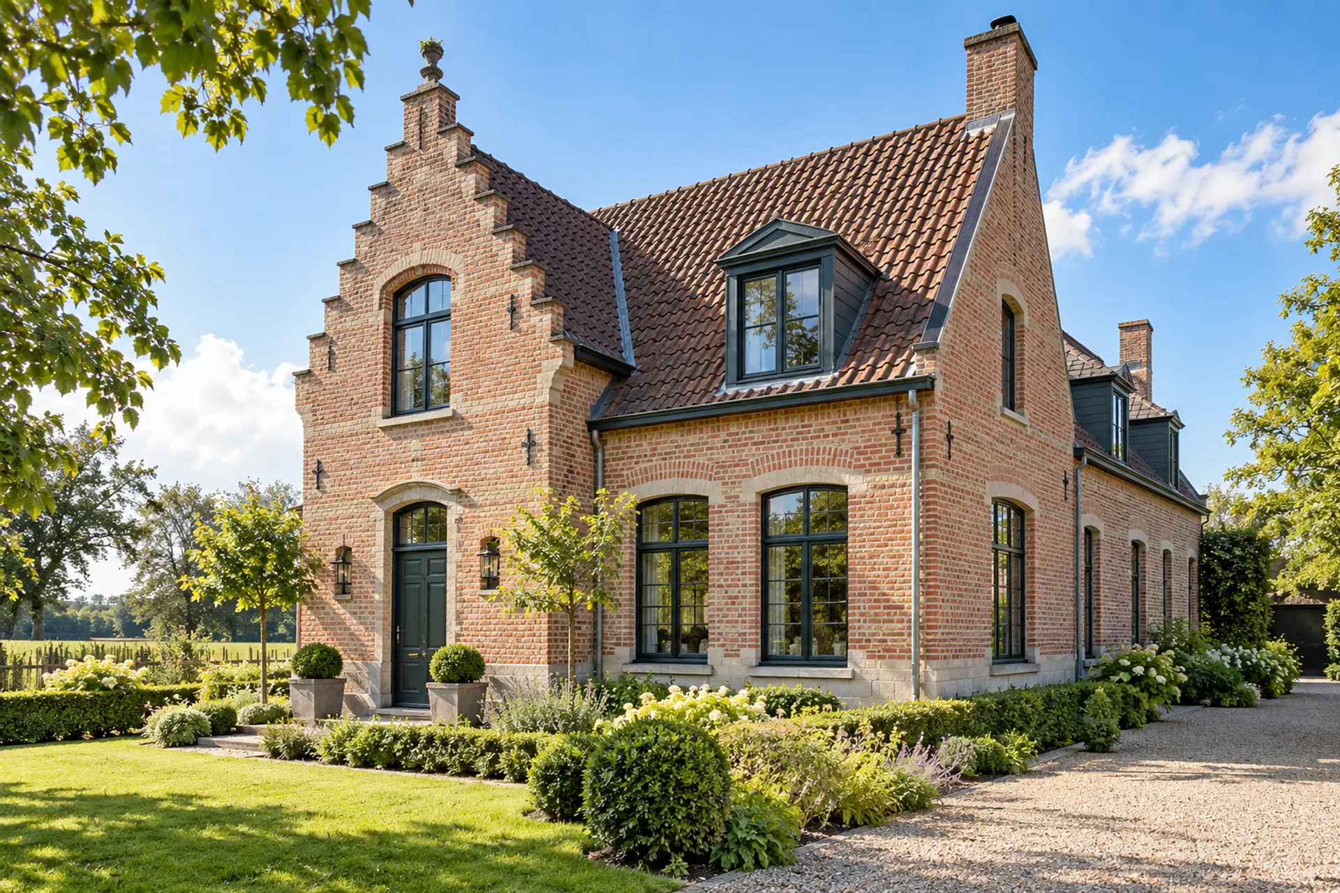 Zorgvuldig gerenoveerd bakstenen landhuis in het groen