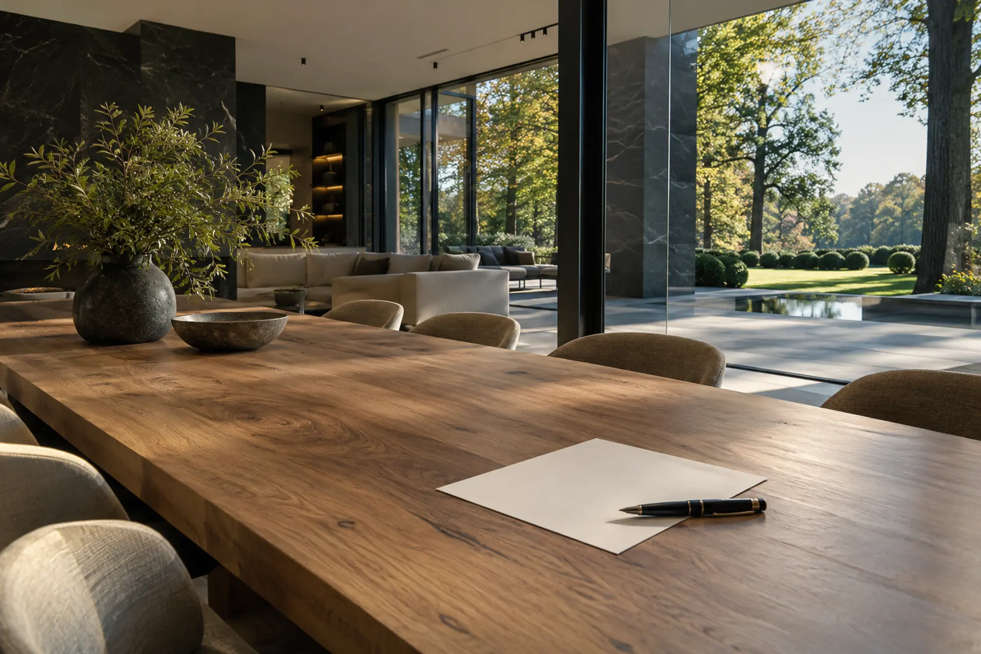 Interieur met document ter voorbereiding van een bod
