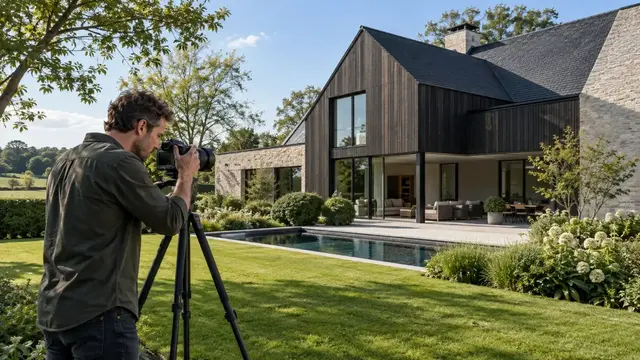 Professionele vastgoedfotografie van een moderne landelijke villa