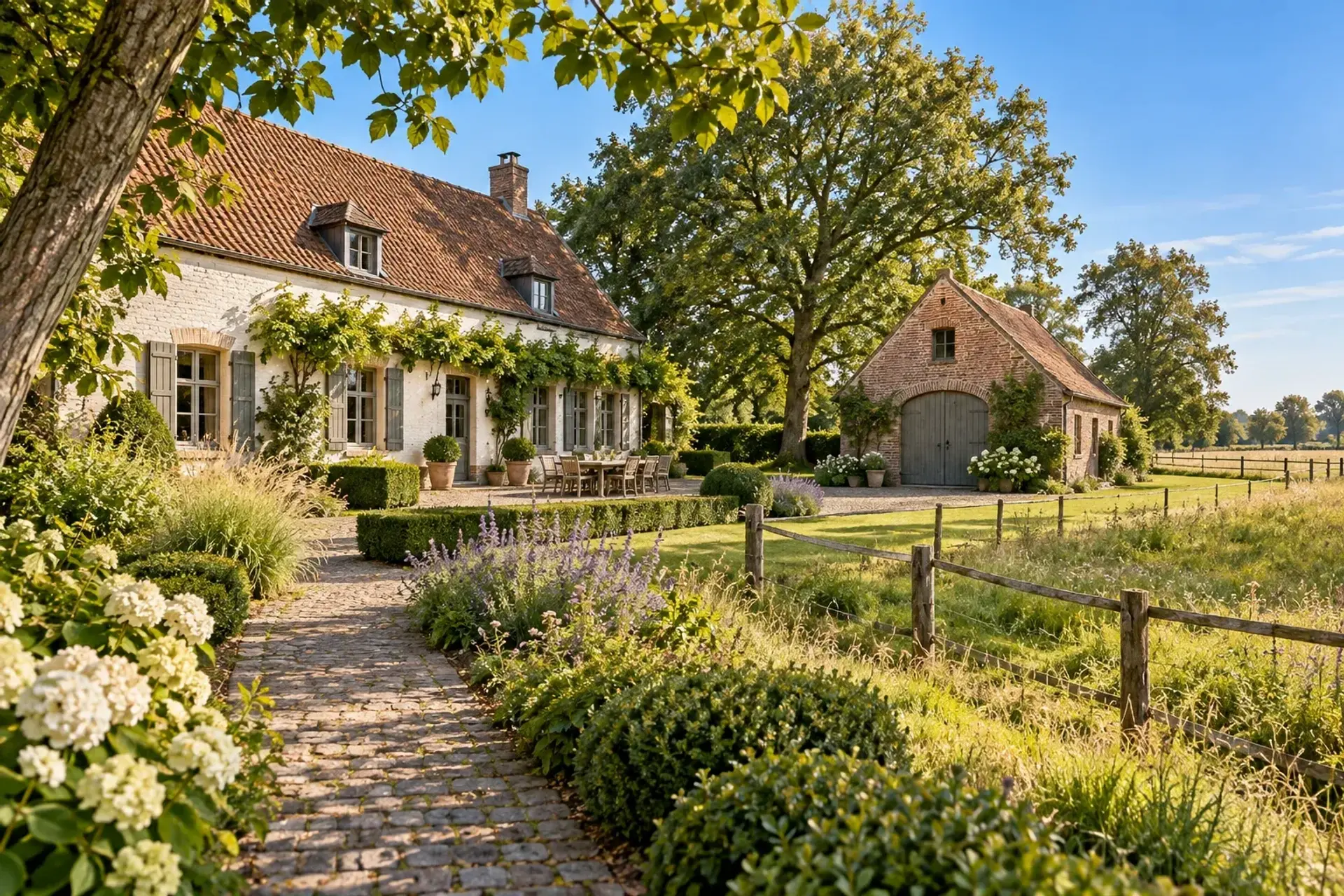 Illustratieve hoeve met woning, schuur en weide; geen aangeboden eigendom