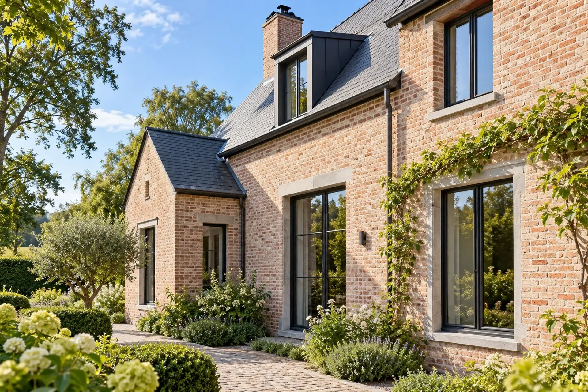 Geveldetail van een landhuis met aandacht voor isolatie en erfgoed; illustratief sfeerbeeld