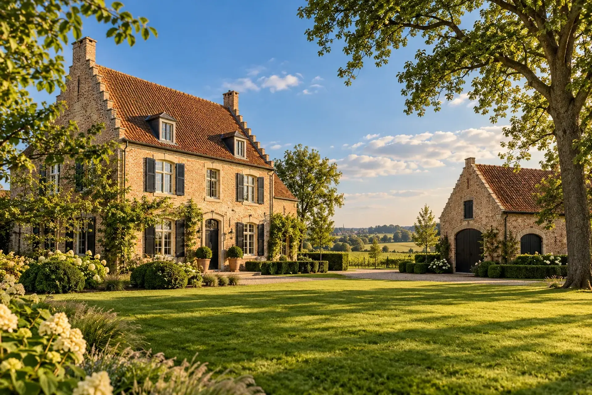 Illustratieve Vlaamse villa met bijgebouw; geen aangeboden eigendom