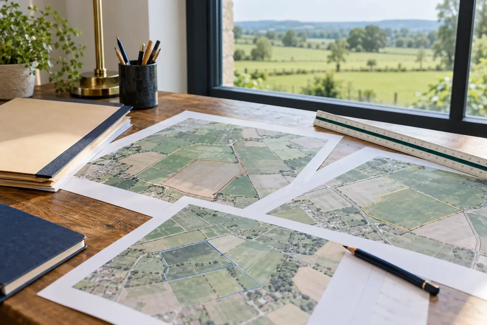 Illustratieve perceelplannen bij een landelijke eigendom