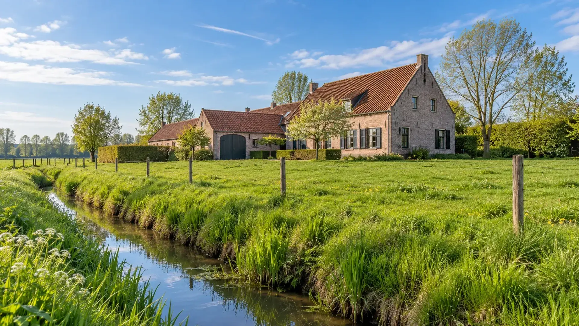 Illustratieve hoeve met weide en afwateringsgracht