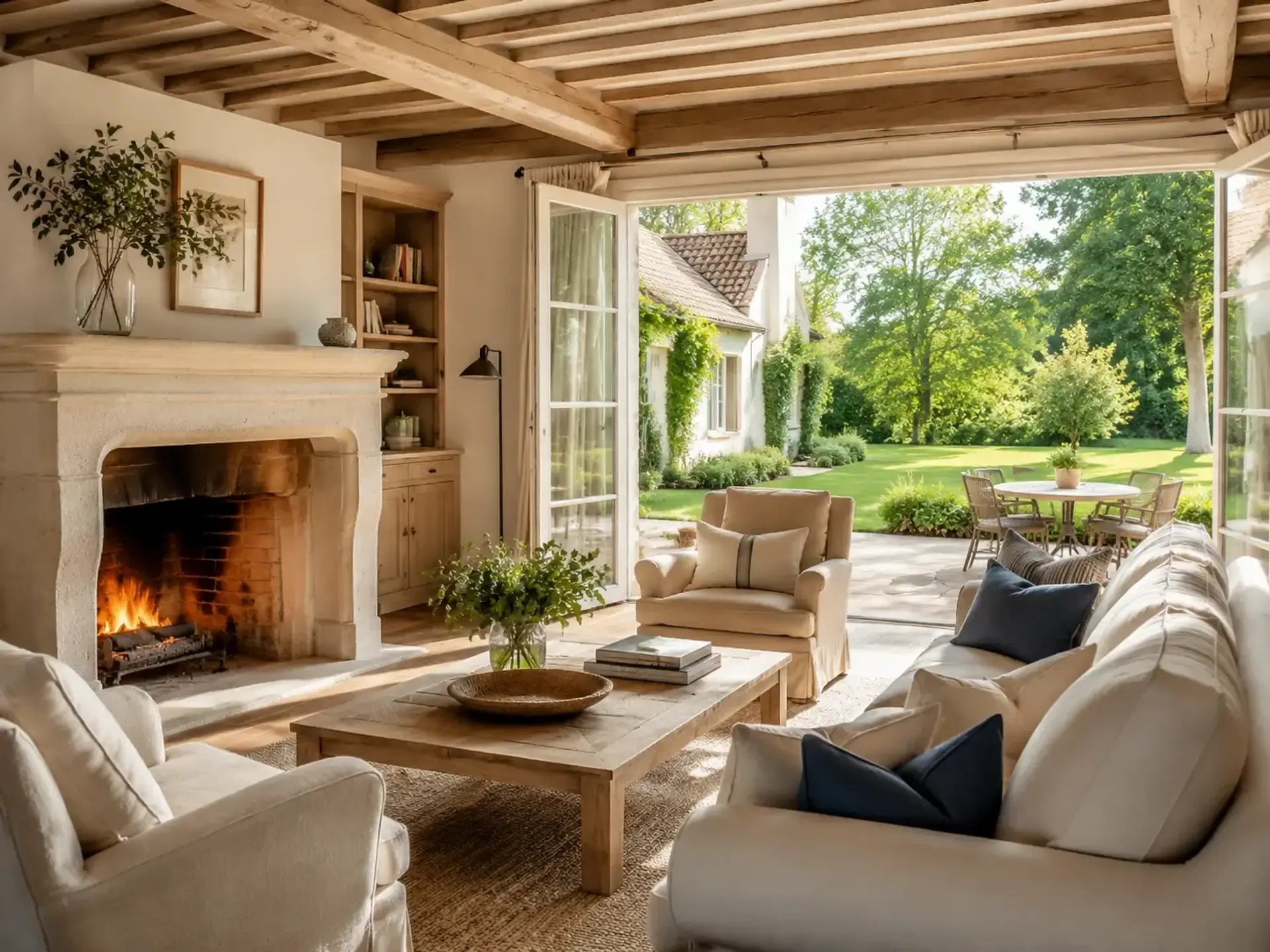 Lichtrijk landelijk interieur met zicht op de tuin